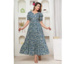 Blue Floral Printing Maternity Gown