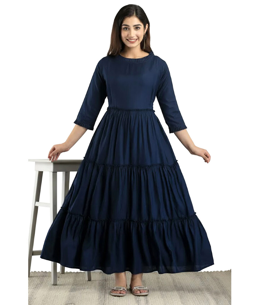 Elegant Navy Blue Dress Designed for a Comfortable yet Flattering Look.
