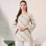 Women's Ivory Elephant Print Cotton Top | Square Neck Tie-Back Casual Top
