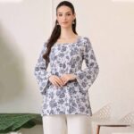 Women's  Floral Printed Cotton Top |Tie-Back Bell Sleeve Casual Top